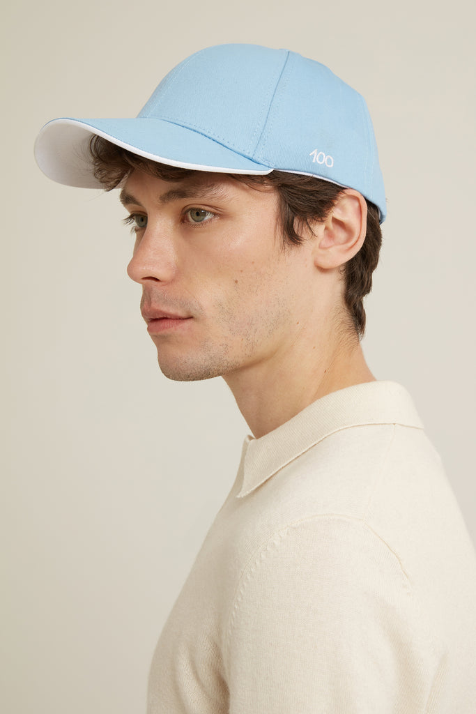 The 100 Cap in Sky Blue Contrast Cotton