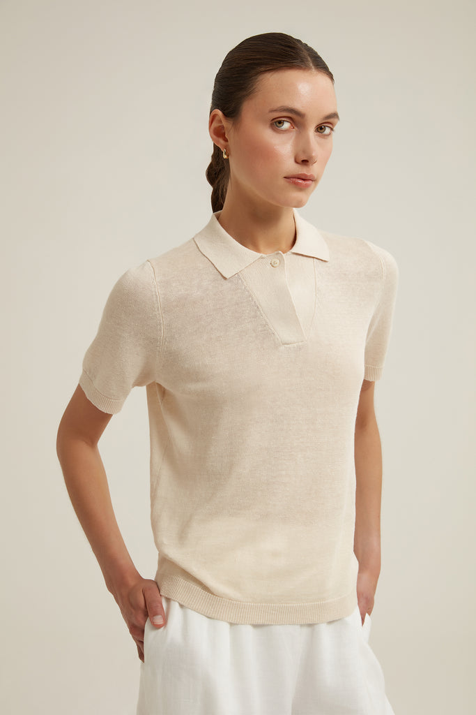 Maeve Linen Polo Tee