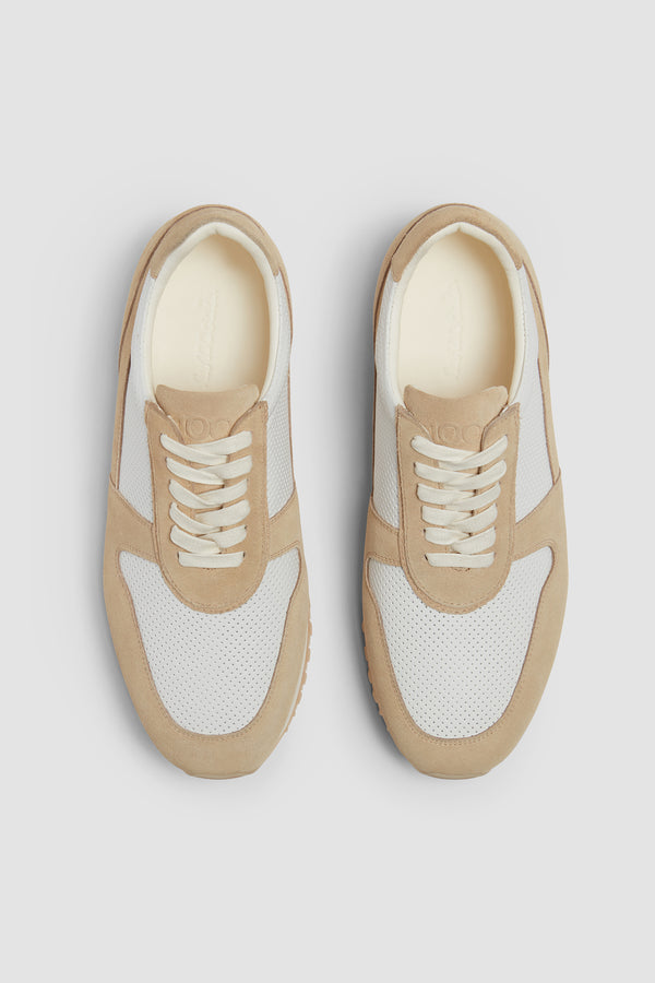 Rafa Sneaker in White Leather & Oat Suede