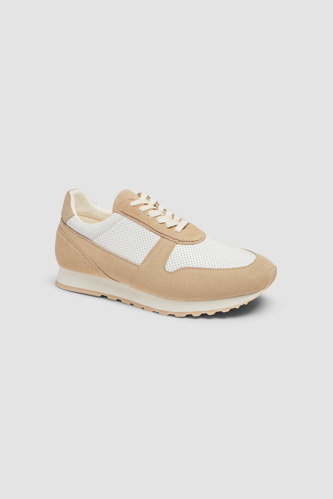 Rafa Sneaker in White Leather & Oat Suede