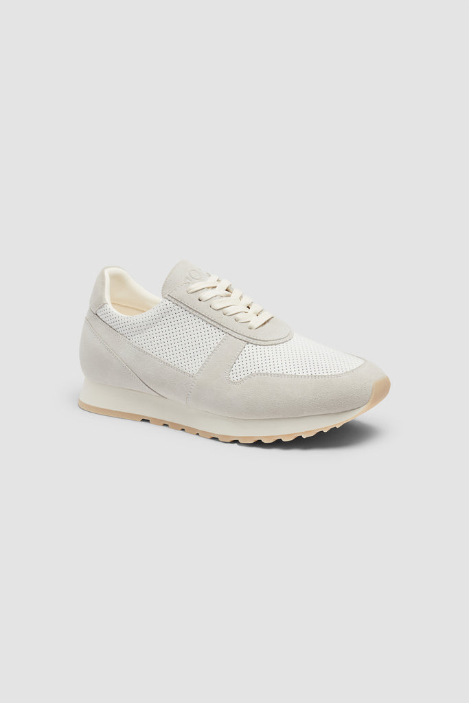 Rafa Sneaker in White Leather and Smoke Suede