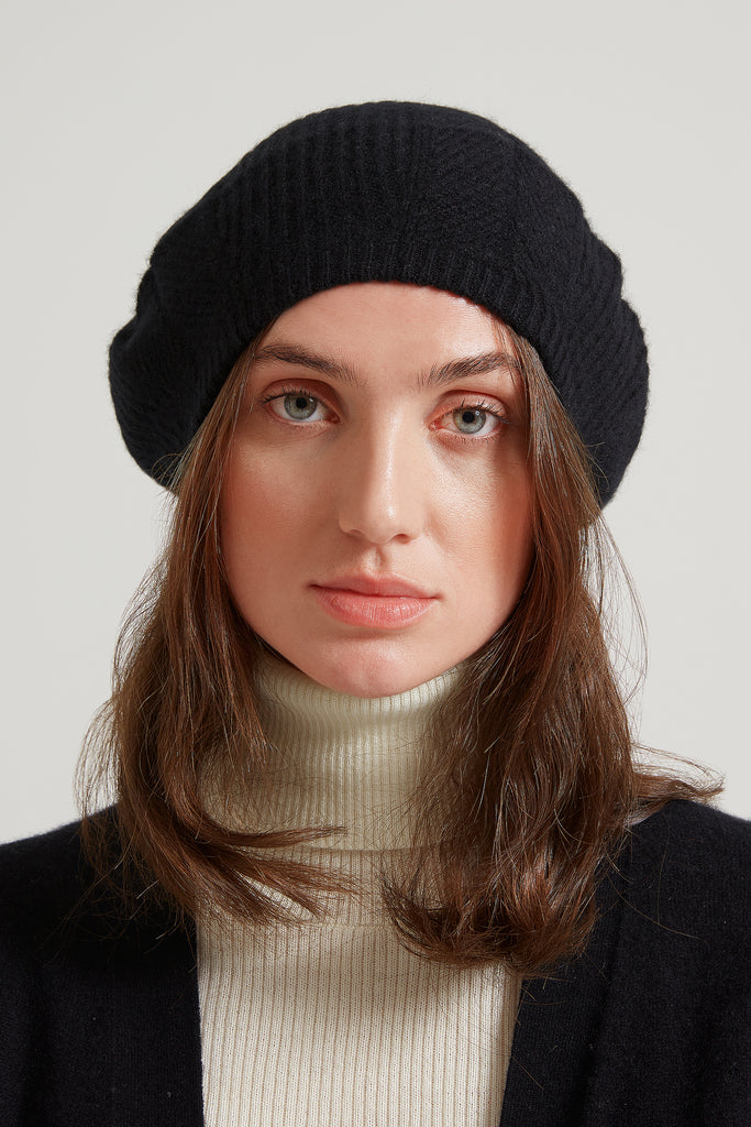 Black cashmere beret top